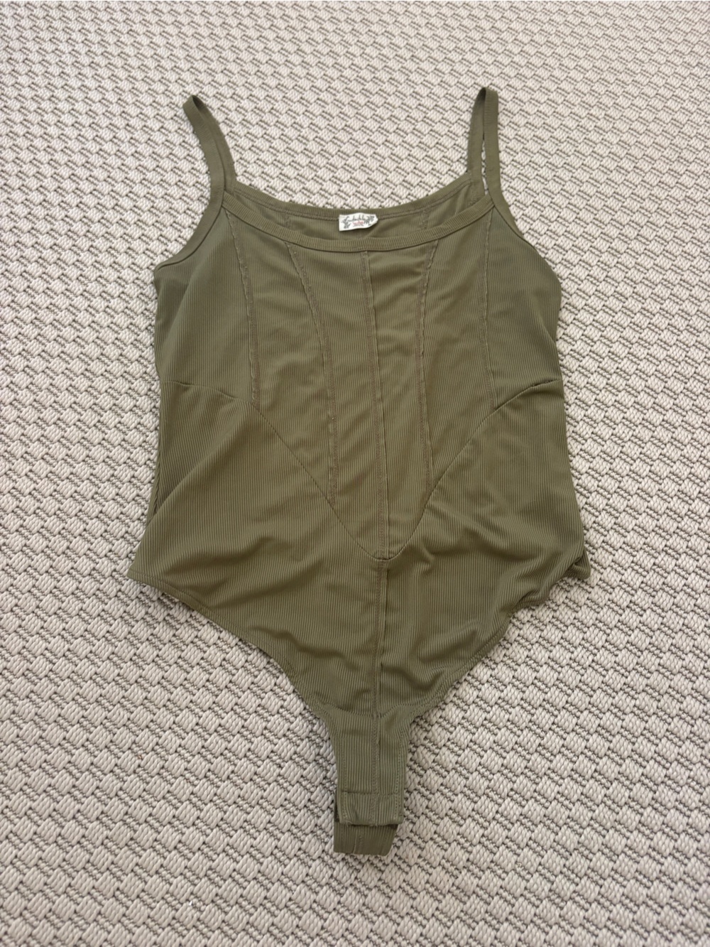 Free People Olive Green Ribbed  Bodysuit